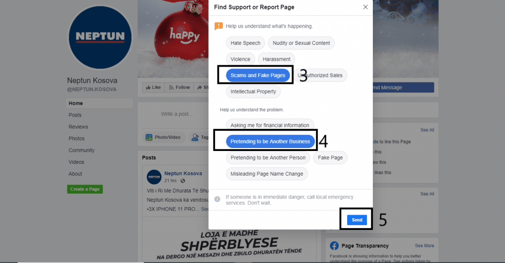 facebook report a fake page